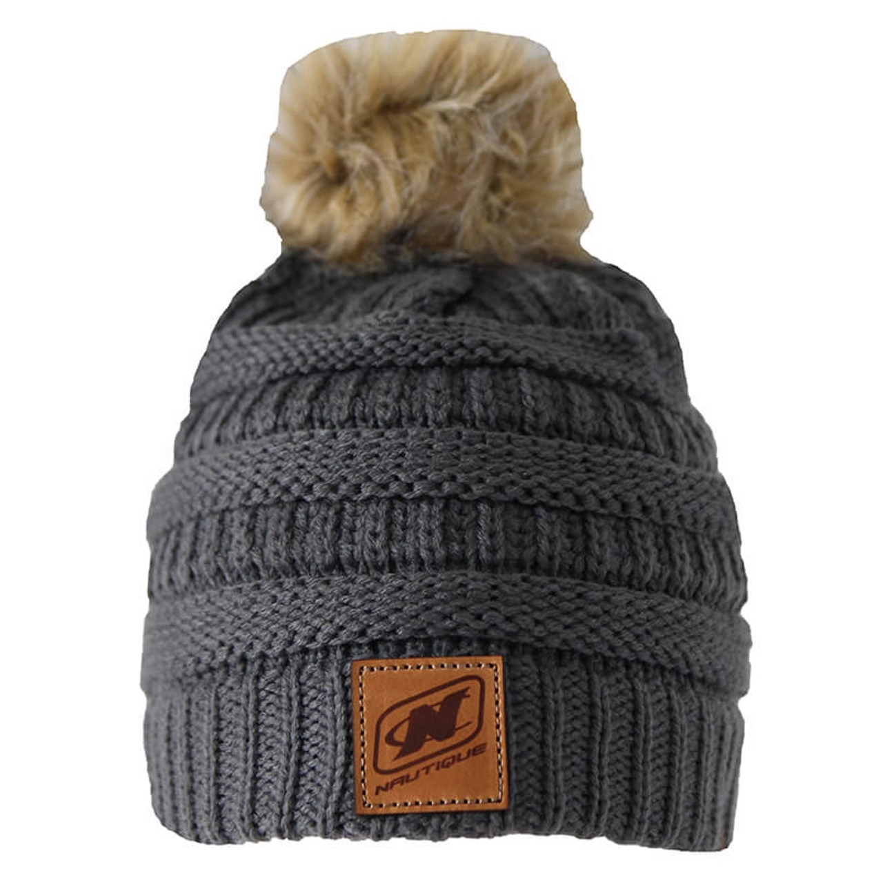 Женская вязаная шапочка с помпоном (серая)