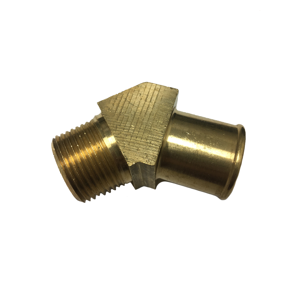 Латунный фитинг для шланга 3/4 "NPT x 1" под углом 45 градусов