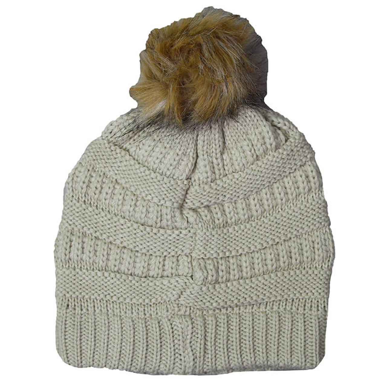 Женская вязаная шапочка с помпоном (Слоновая кость)