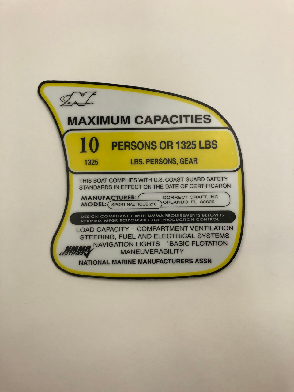 НАКЛЕЙКА BIA TAG ДЛЯ SPORT NAUTIQUE 216 2003-