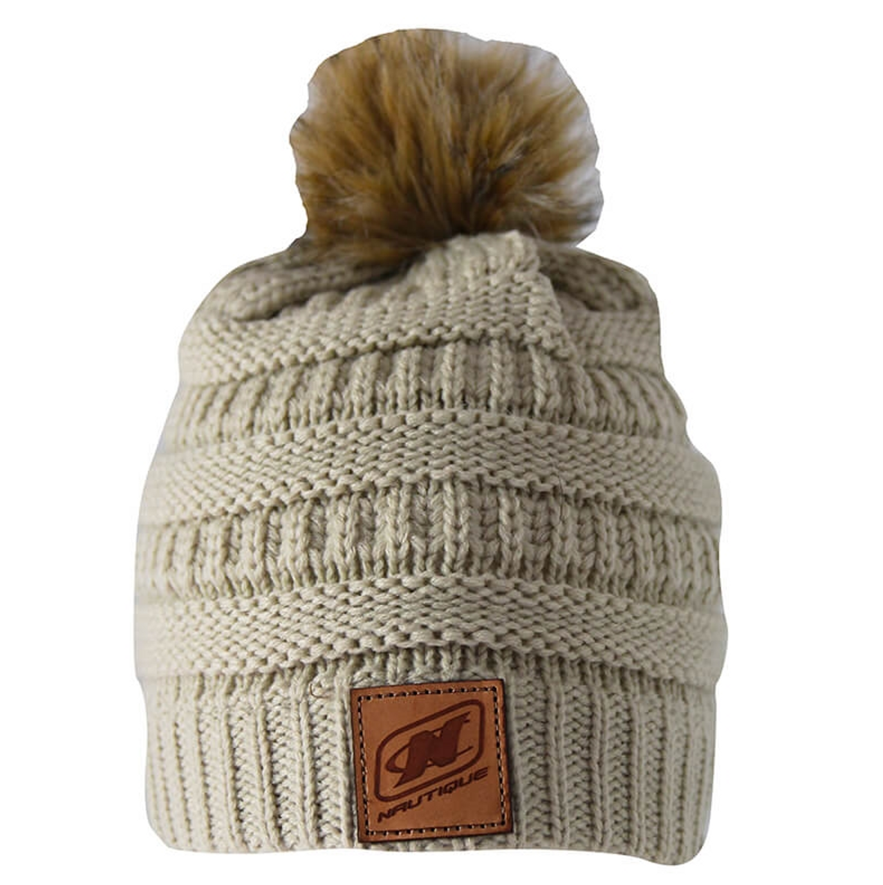 Женская вязаная шапочка с помпоном (Слоновая кость)